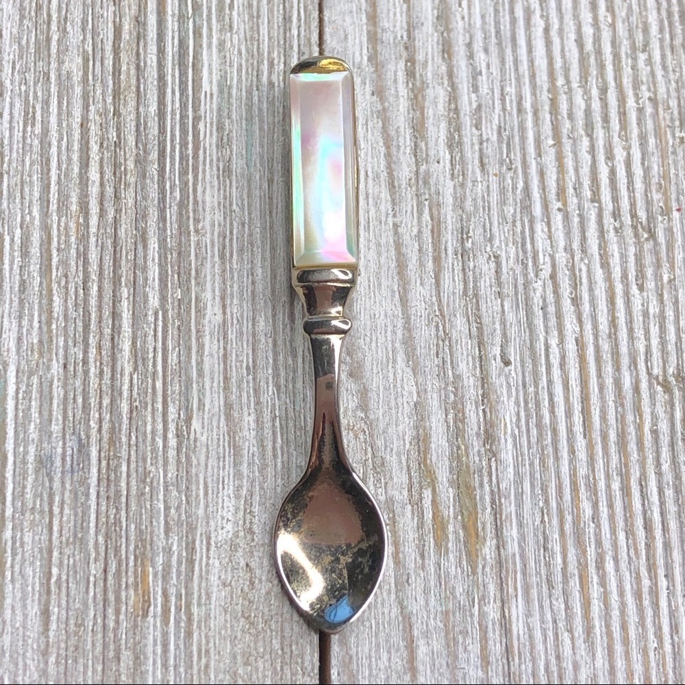 Vintage Silver Mother of Pearl Handled Spoon Pin